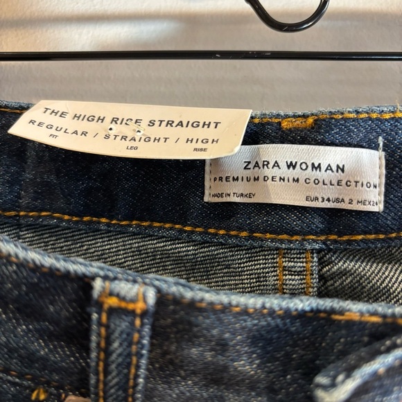 ZARA Sz 2 The High Rise Straight Samurai Selvedge Distressed Button Fly NEW - Picture 9 of 14